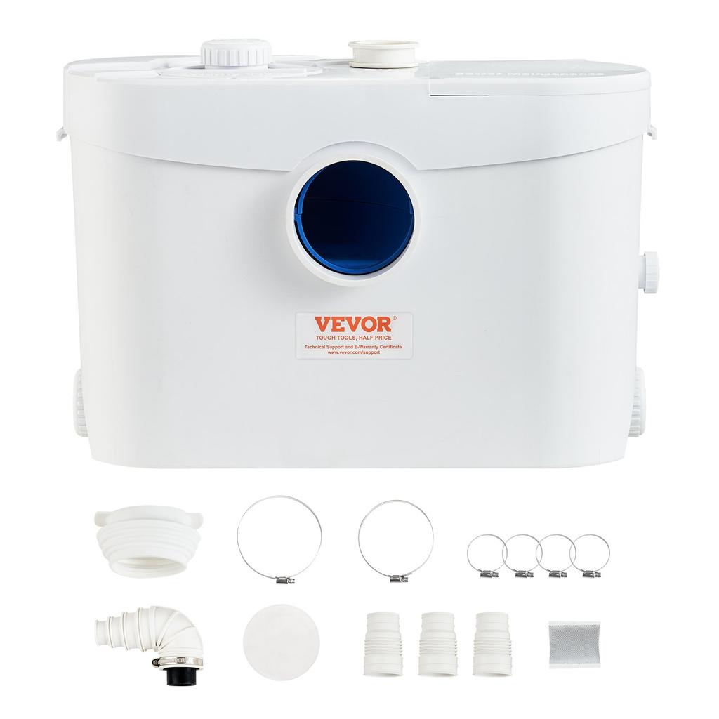 VEVOR Macerator Pump, 700W, 9600 L/h Flow, 32.8 Ft/10 M Head, Macerator Sewerage Sump Pump with 3 Water Inlets for Toilet, Basement, Kitchen, Sink