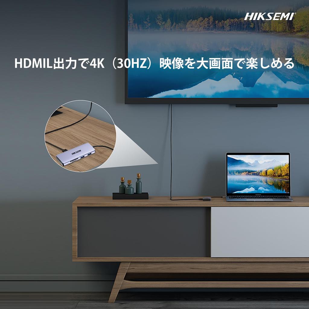 HIKSEMI USB Hub PD 100W 4K HDMI USB X USB Compatible Compatible Type-C 8-in-1 Charging, Output, 3.0 3, 2.0, SD/TF MacBook/Windows/Android