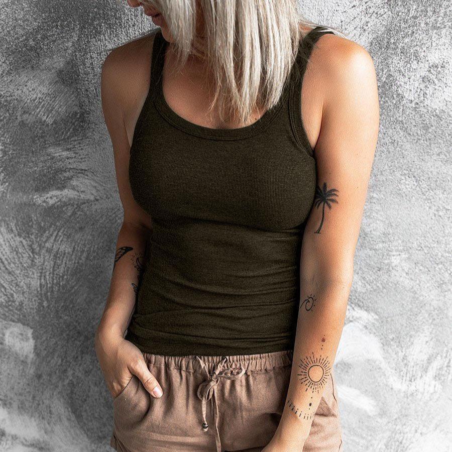 Summer New Solid Color Versatile Tank Top with Sexy Round Neck Bottom and Interior T-shirt