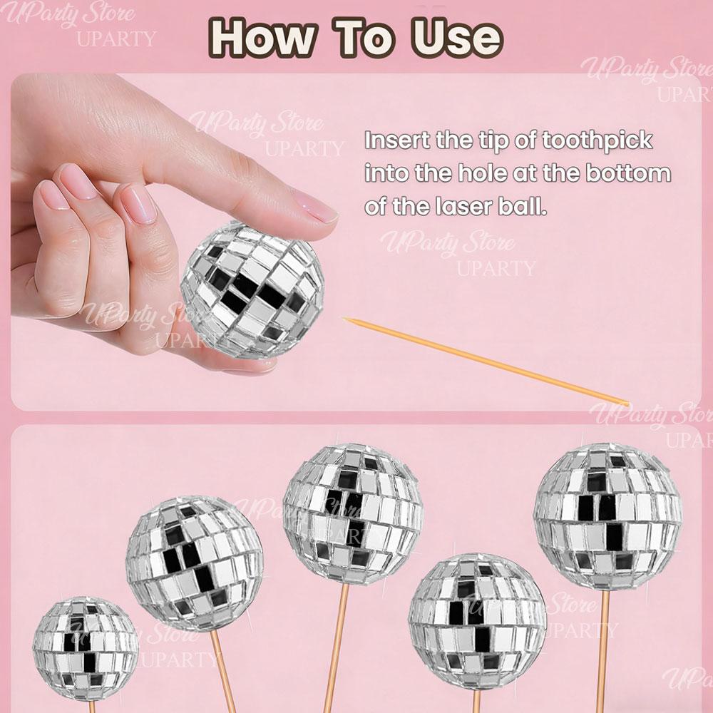 31pcs Disco Balls Cake Toppers Pearl Glitter Pink Cake Balls Mirror Disco Balls Cake Decoration for Birthday Wedding Party Decor 5