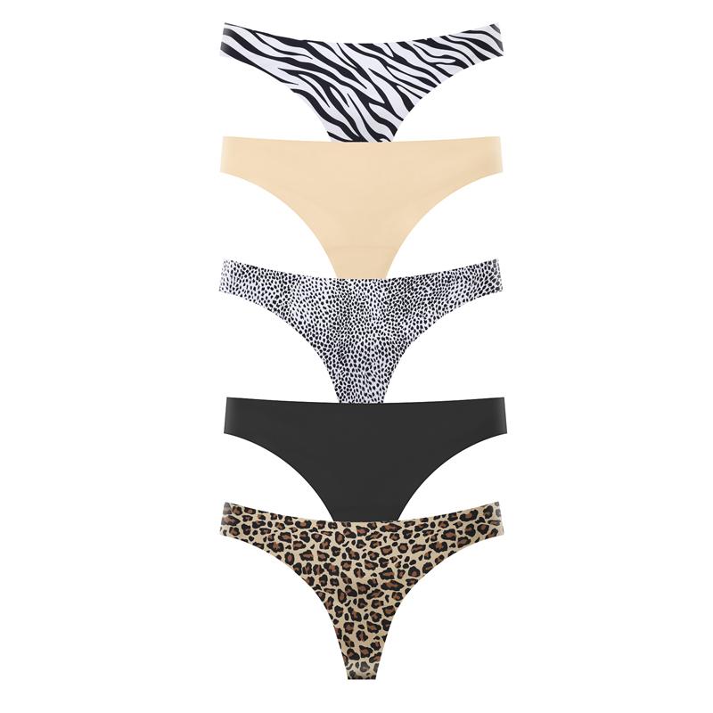 Tanga Sexy Fără Cusături pentru Femei, Talie Joasă, Mătase de Gheață Respirabilă, Imprimeu Leopard, Chiloți Moi