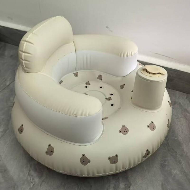 Inflatable Baby Sofa Infants - Soft PVC Lounge Chair With Auto Inflate Bear/Giraffe/Tulip Designs 52x45x35cm