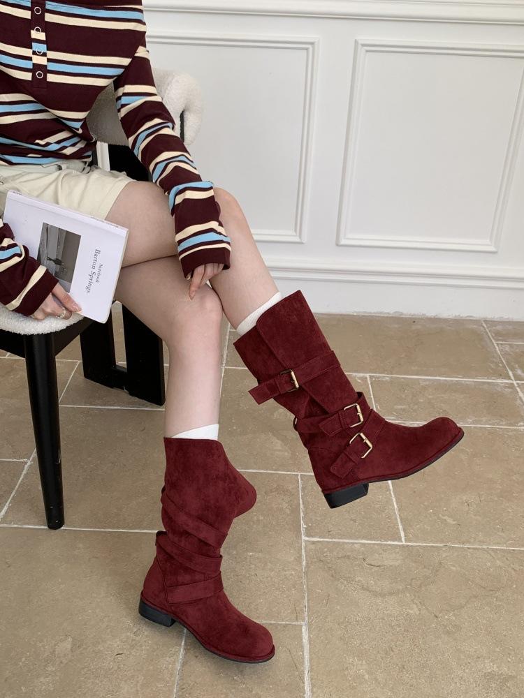 French retro thick-soled high knight boots women's 2025 autumn new Korean version temperament fashion suede thin short boots