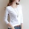 Women's White Long-Sleeve Slim Fit Solid T-Shirt - Autumn/Winter Korean Style