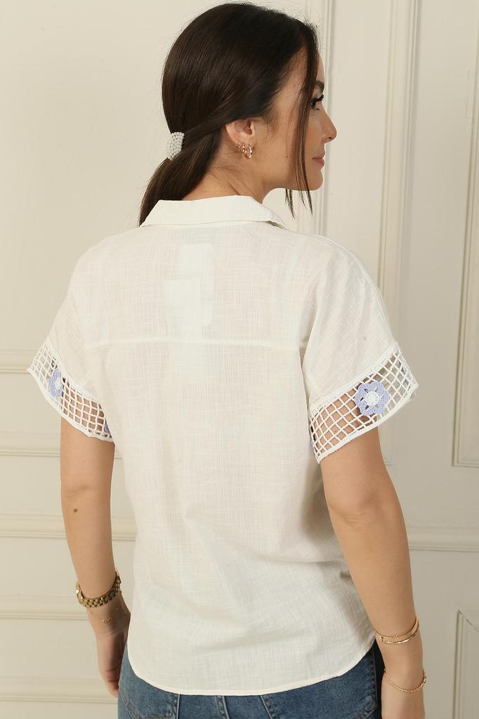 Single Pocket Knit Detailed Linen Shirt