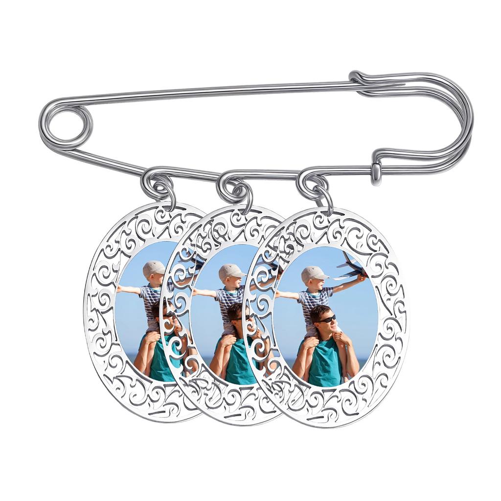Personalized Oval Photo Pin Charm for Wedding Bouquet, Memorial Locket Pendant Brooch, Customizable Picture Bridal Shower Gift