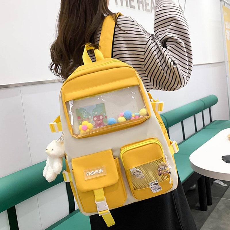 5pcs/set Kawaii School Bags for Teenage Girls Casual Canvas Large Capacity Student Bookbags Women Travel Backpack Shoulder Bags