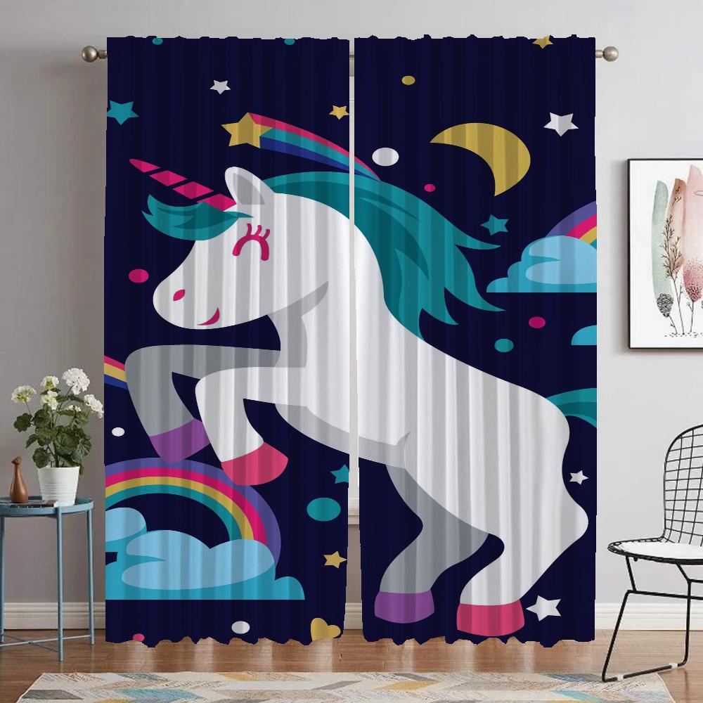 Niedliche Cartoon Einhorn Moderne Wohnzimmer Vorhänge für Kamera Verdunkelungsvorhang für Zimmer 2 Paneele Trennwand Halloween Dekoration
