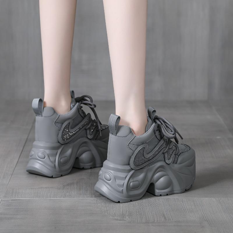 Fashion Platform Bling Sequine Sneaker Boots 10cm Height Increasing Lace Up Autumn Winter Women Shoes Thick Botton Sole Boots