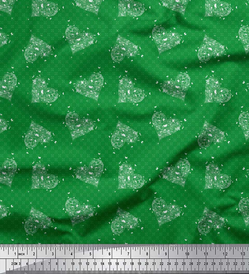 

Тканина для рукоділля з японським креп-сатином Soimoi Pink з принтом метелик і квіткове серце на метри 42 дюйма 42 Inch Wide - Poly Crepe зелений