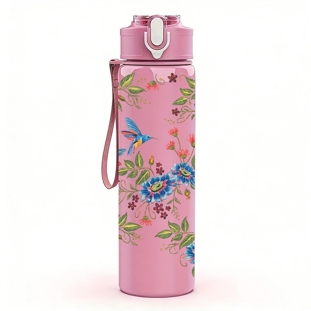 1PC Loose Branch Rose Vine Floral Print 750ml Color Plastic Sports Water Bottle Leakproof Flip Straw Lid Suitable for Sports Office Home Use