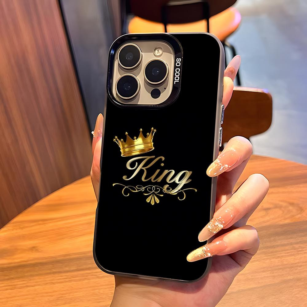 KING Queen Crown Letter Phone Case For IPhone17 Air 16 15 14 Plus 13 12 11 Pro 7 8 XS Max XR Silver Black Bumper Case