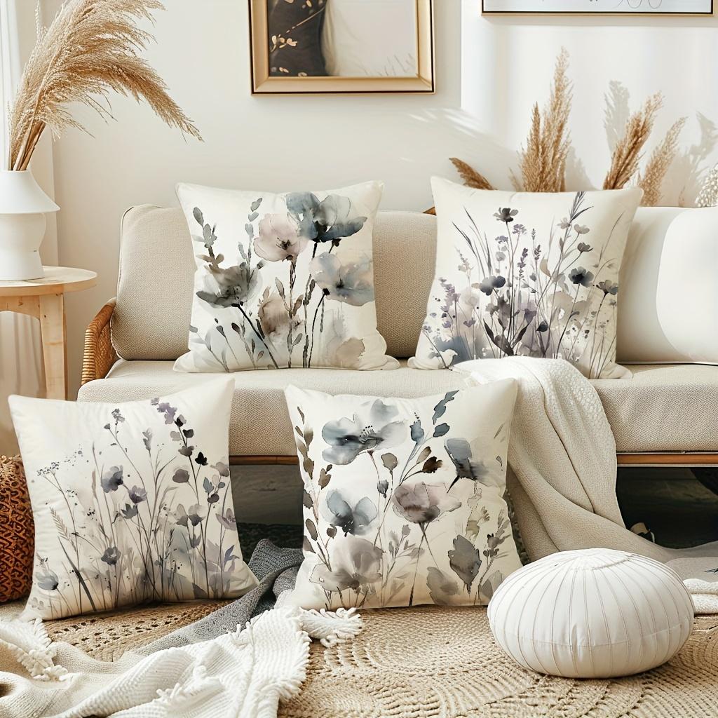 Boho Vallmo Blomma Kuddfodral Akvarellmönster Kuddfodral Mjuk Dekorativ Soffa Sovrum Kontor Bil Hem Botanisk Konst