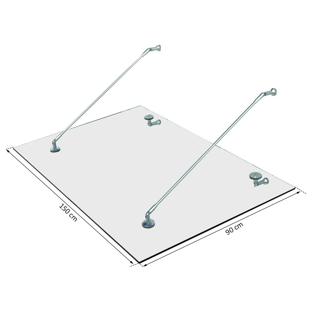 Copertină Copertină Sticlă Ușă Copertină, Sticlă Securizată Oțel Inoxidabil 304 Sticlă Transparentă 150 x 90 cm