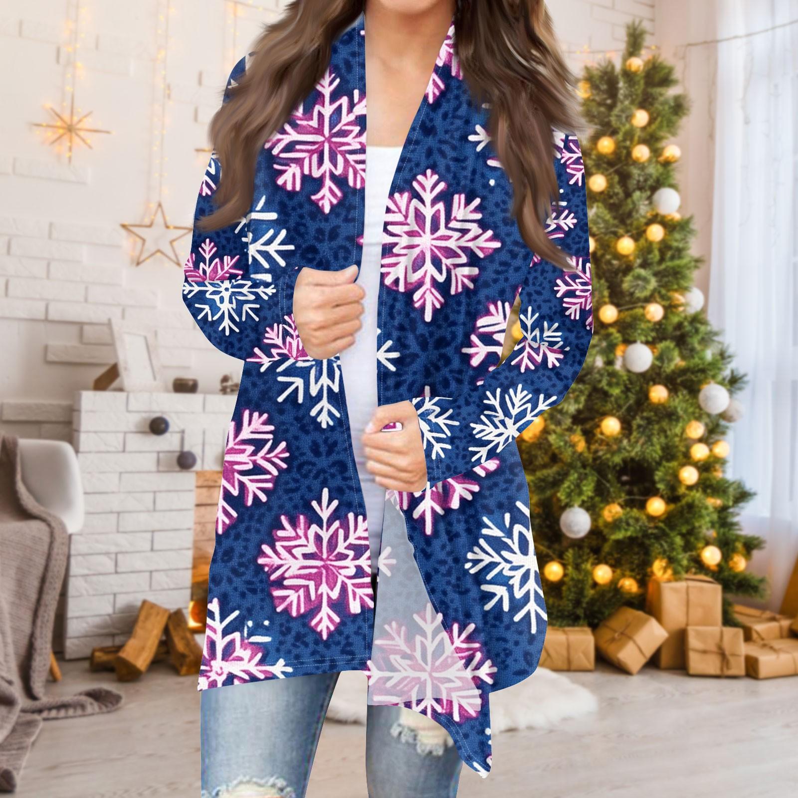 

Жіноча модна повсякденна різдвяна куртка з кардиганом середньої довжини XXXL синій