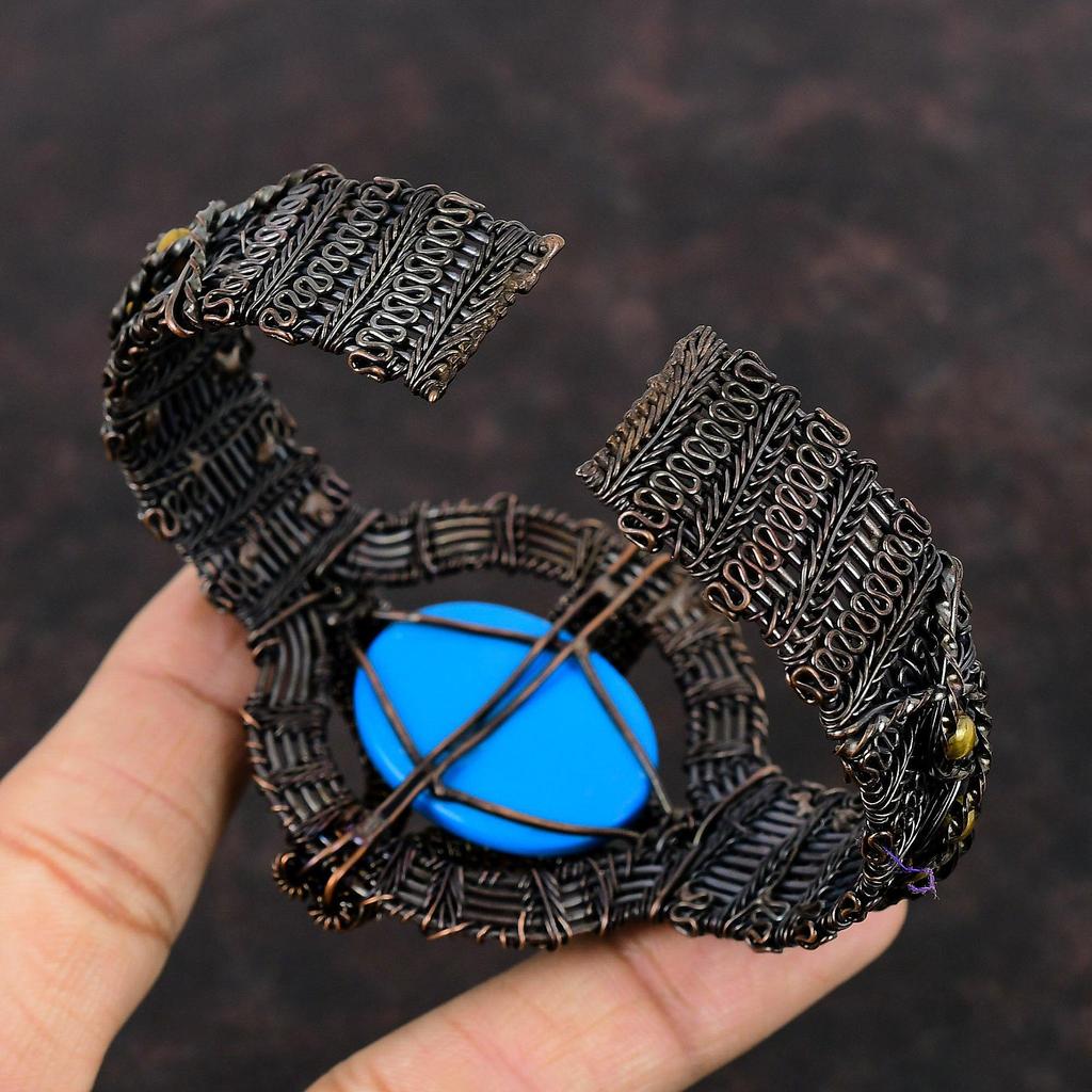 Dornröschen Türkis Armreif Kupferdraht gewickelt Schmuck verstellbar Manschette Armband Edelstein Manschette handgemachte Armreif Kupferdraht Wickelarmreif