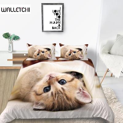 Cat Duvet Cover Set King Size Microfiber Cute Animal Print Girl Teen Kid Comforter Cover Lovely Kitty Series Pattern Bedding Set