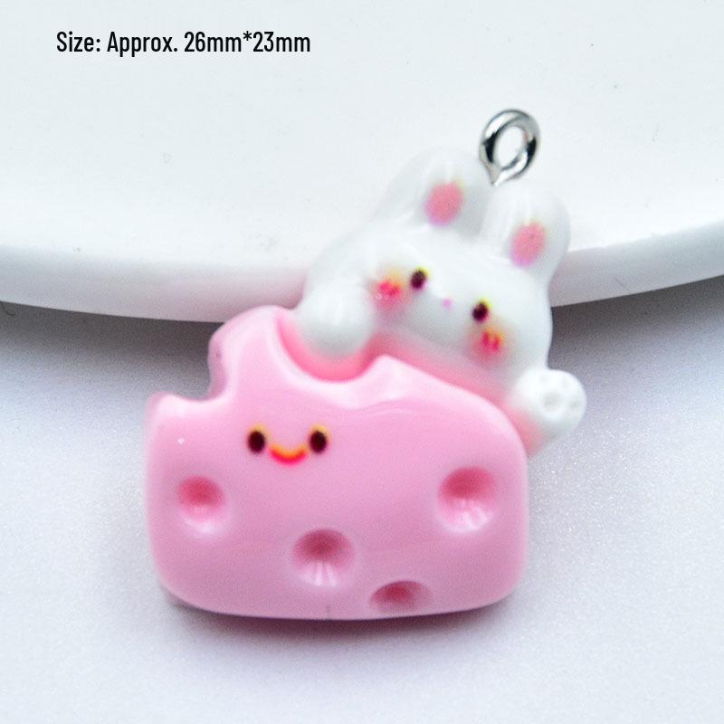 Resin Cartoon Rabbit Cheesecake Keychain Pendant