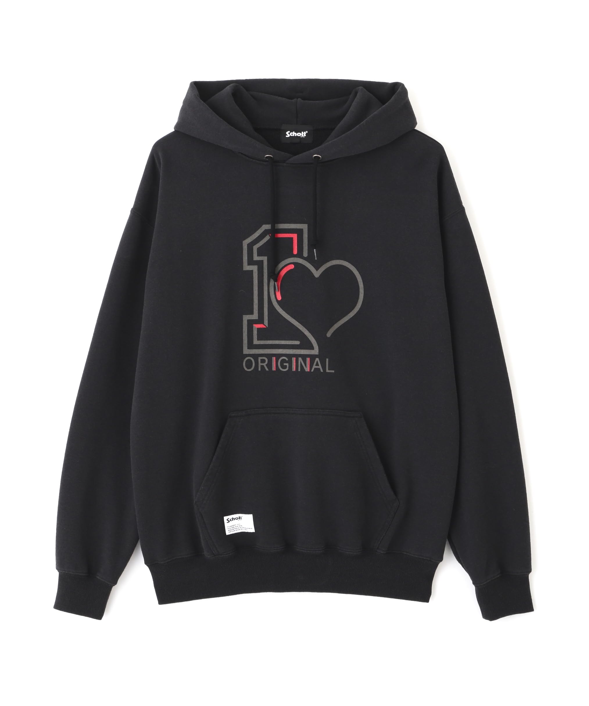 

Schott ORIGINAL HEART HOODED SWEAT, Men s M 010, Black, 782-4231002