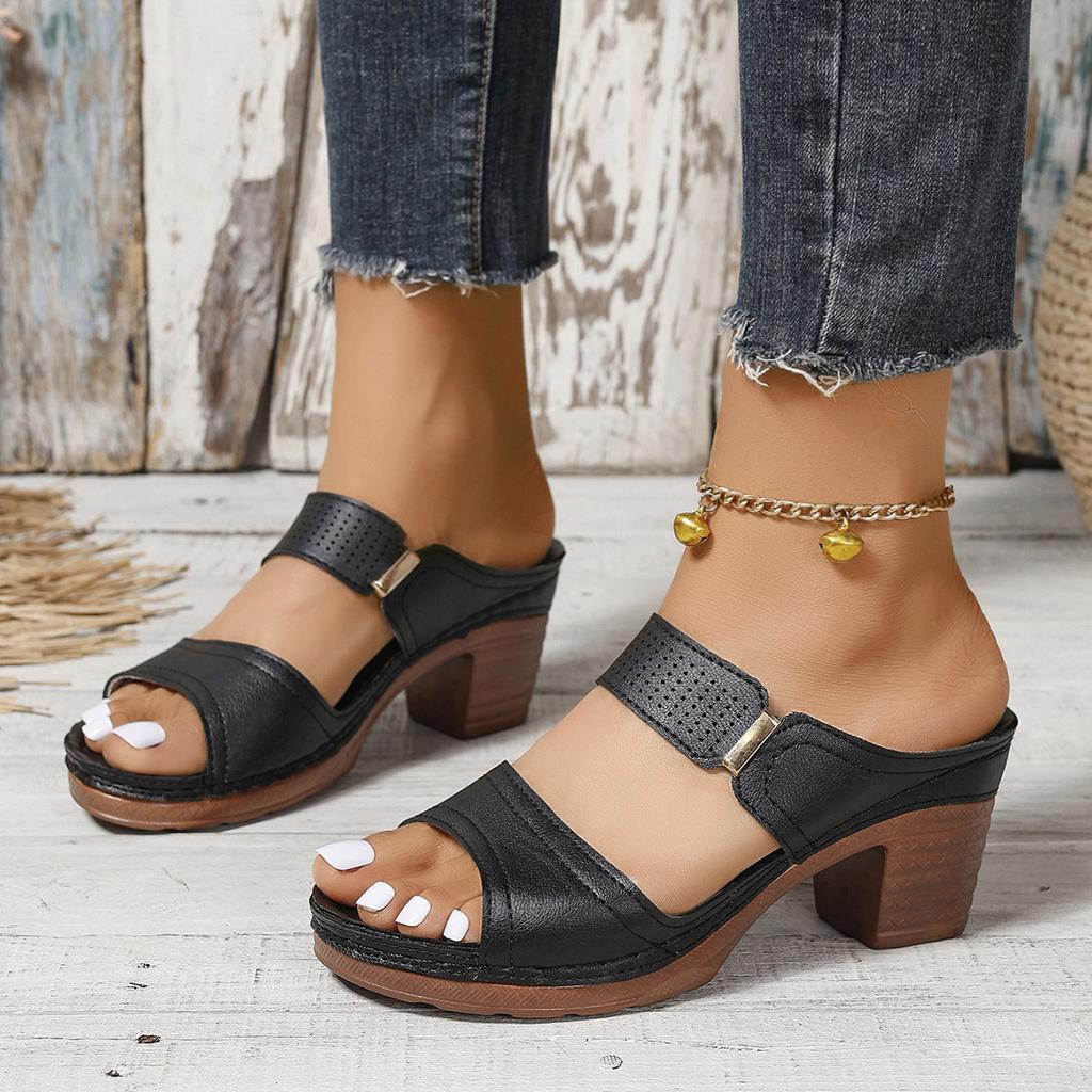 Women's Summer Flip Flops Comfort Platform Slippers Chunky High Heels Women's Sandals Slip-On Roman Slides Black Ladies Shoes