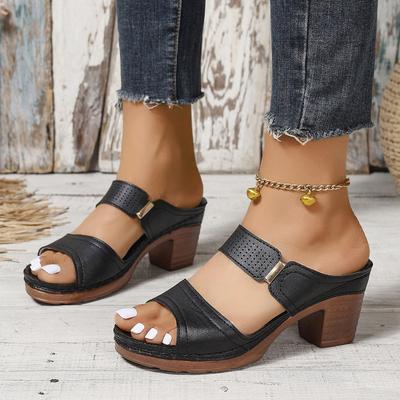 Women's Summer Flip Flops Comfort Platform Slippers Chunky High Heels Women's Sandals Slip-On Roman Slides Black Ladies Shoes