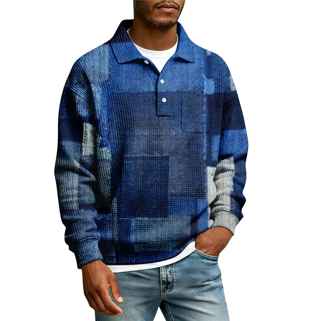 Herrars Revers Tryckt Enkelknäppt Ficka Långärmad Ledig Sport T-shirt