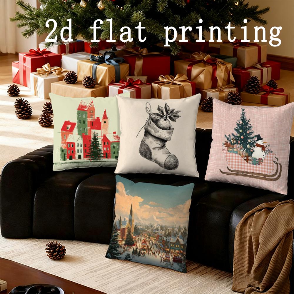 Home Decor Festive Scenes: Christmas-themed Pillow Covers Pattern Cushion Cover Suitable for Sofa Bedroom Car Pillow Cover