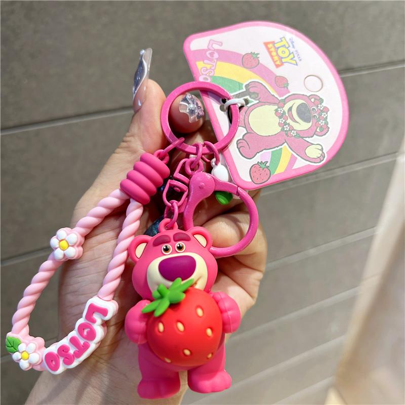 Authentic Toy Story Strawberry Bear Doll Keychain Couple s Bag Pendant Toy Collectible Figures Animation Derivative Products