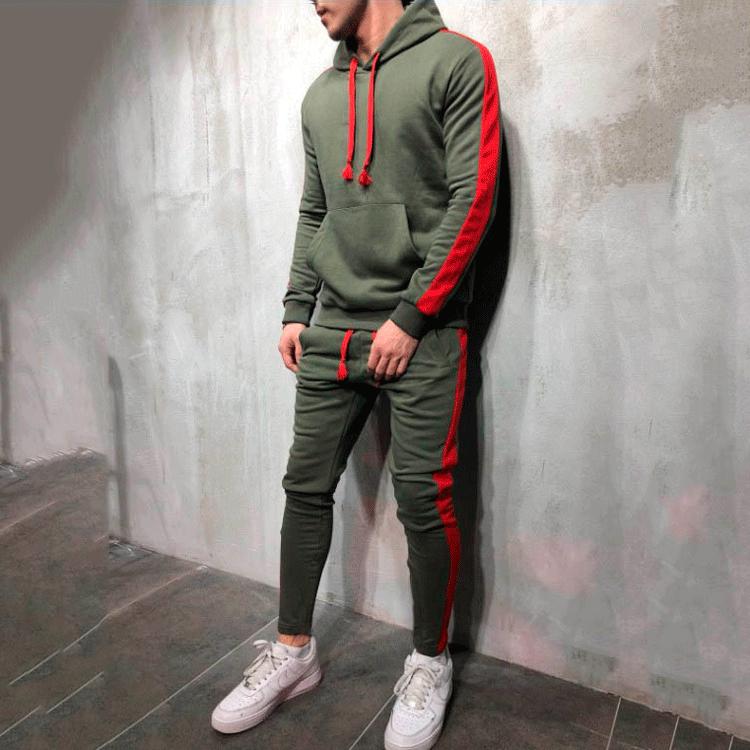 Men's Autumn New Arrival Hooded Patchwork Solid Color Sport Casual Hoodie Set