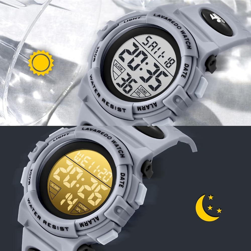 Kids Digital Sports Watch Waterproof Multi-Function Alert Date Day Display Dual Time LED Analog for Boys and Girls