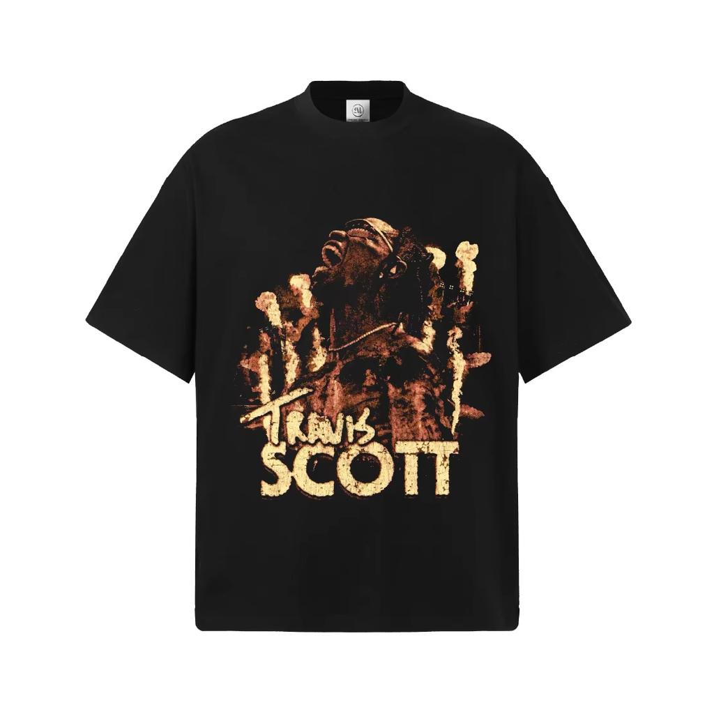 Travis Scott Flame Graphic T-Shirt Unisex Oversized Hip Hop Casual Cotton Short Sleeve Urban Streetwear Trendy for Daily