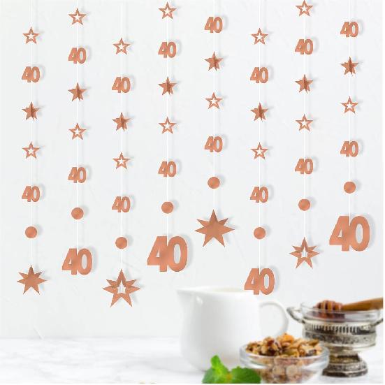 Rose Gold 18th Birthday Decorations for Girls, 8 PCS Number 18 Circle Dot 3D Star Metallic Hanging Streamer Happy 18 Year Old Birthday Party Supplies