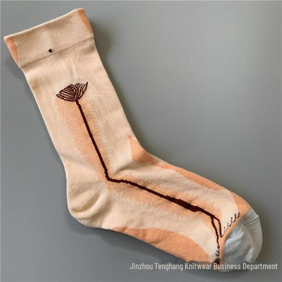 Șosete la modă cu pictură în ulei franceză: Șosete de vițel colorate, cu tub mediu-înalt, de nișă, la modă pentru femei