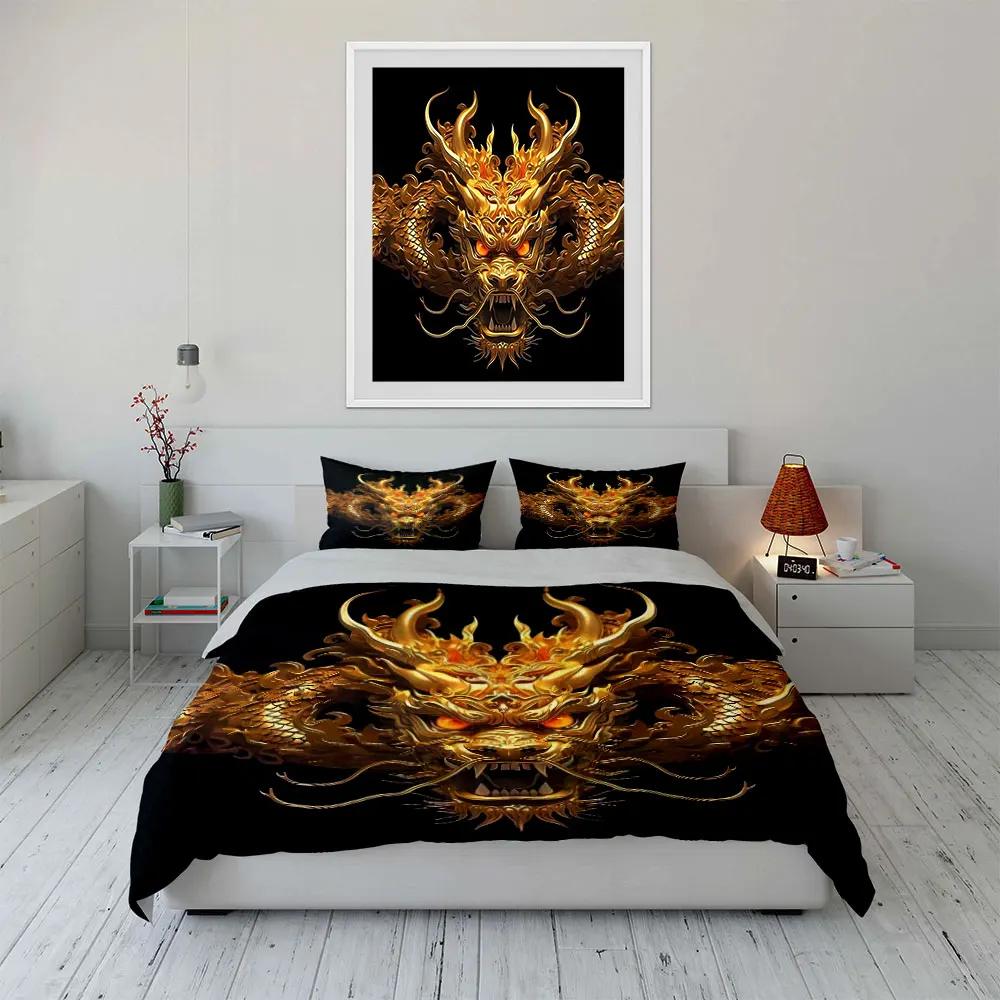 "Golden Dragon Decor Set" Soft Comfortable Duvet Cover Bedding Set Included 1*Duvet Cover & 2*Pillowcases Gift