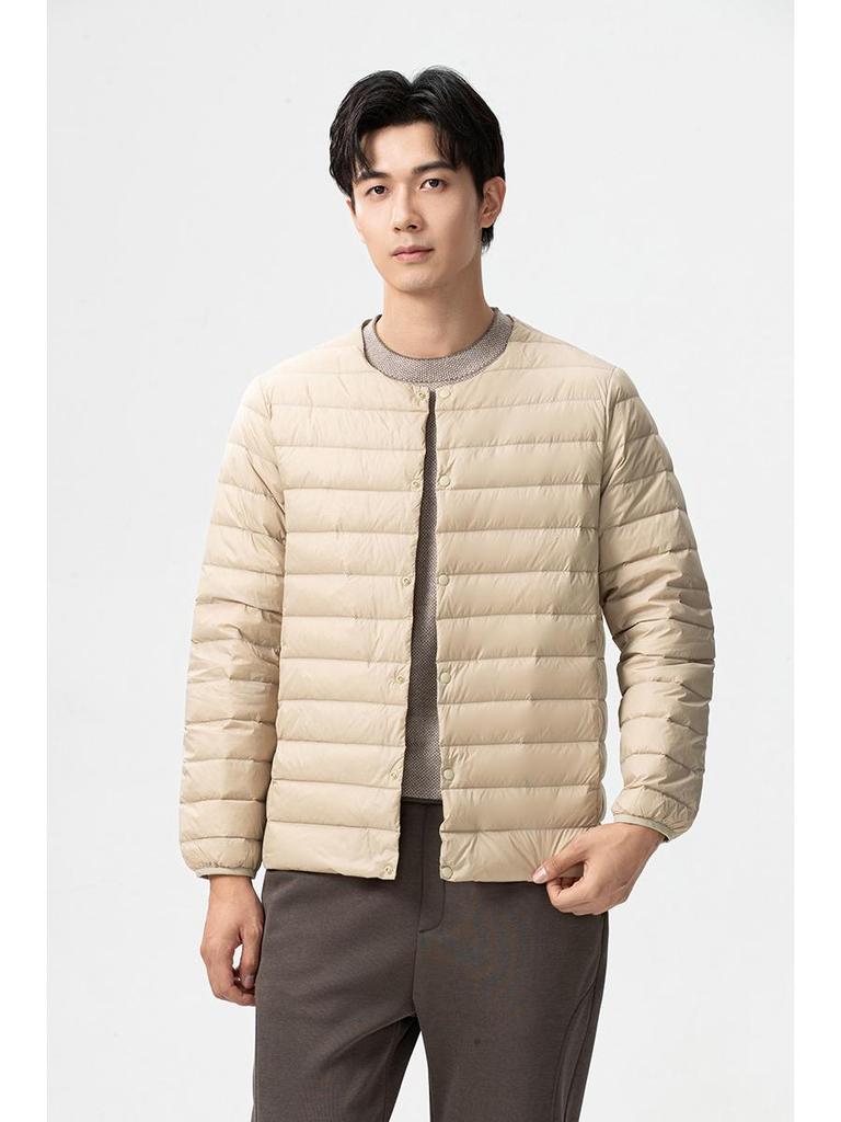 Men's Two-Opening Stand-Up Collar Lightweight Down Jacket - Warm White Duck Down for Autumn/Winter