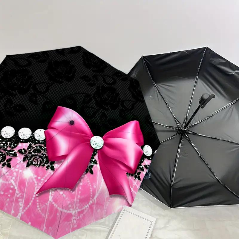 1PC Bow Diamond Umbrella-8-Rib Reinforced, Automatic Open, Lightweight & Durable, Cute Fashion Accessory for Outdoor, Beach, or Casual Use, Beach Umbr
