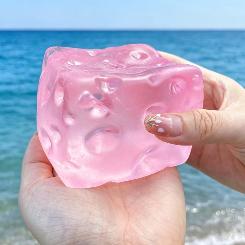 Bai Fen Bai Dolls And Toys Pink Jumbo Cheese Cube Stress Ball Squishy Toy Cheese Stretchable Squeeze Ball Fidget Toy Asmr Sensory Anti-Stress Friends Gift