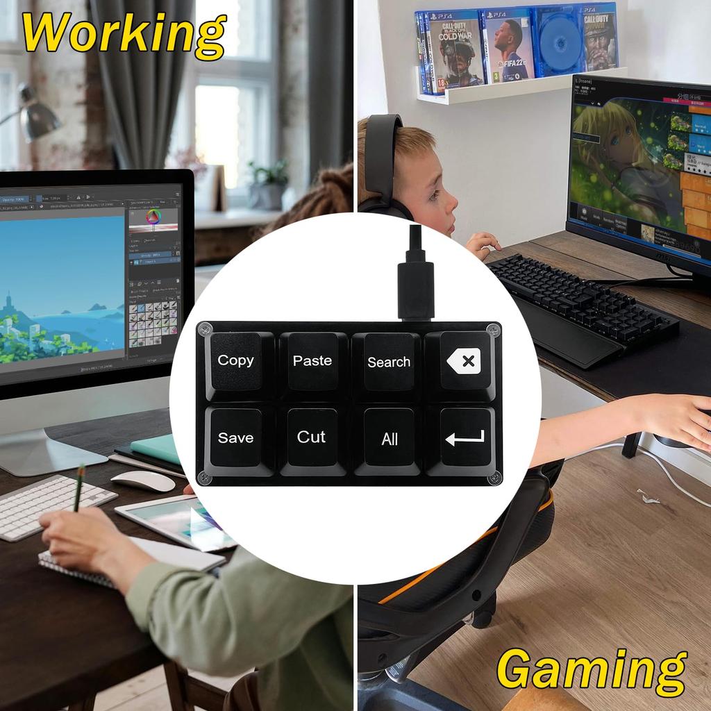 BTXETUEL CopyPaste, Search, Backspace, SaveCut, All-in-One 8-Key Keyboard, SayoDevice One-Handed OSU Keypad, Programmable Mechanical Shortcut Macro