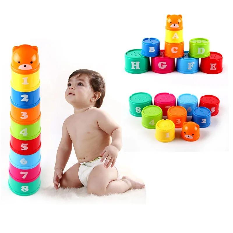9Pcs Stacking Cups Game Kids Fun Number Letters Stacking Cup Montessori Sensory Puzzle Stack Speed Games Toys For Children Gifts