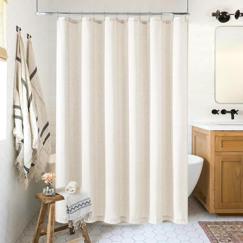 Natural Cream Linen Shower Curtain Country Boho Farmhouse Bathroom Decor Beige Shower Curtains for Bathroom Neutral Cloth