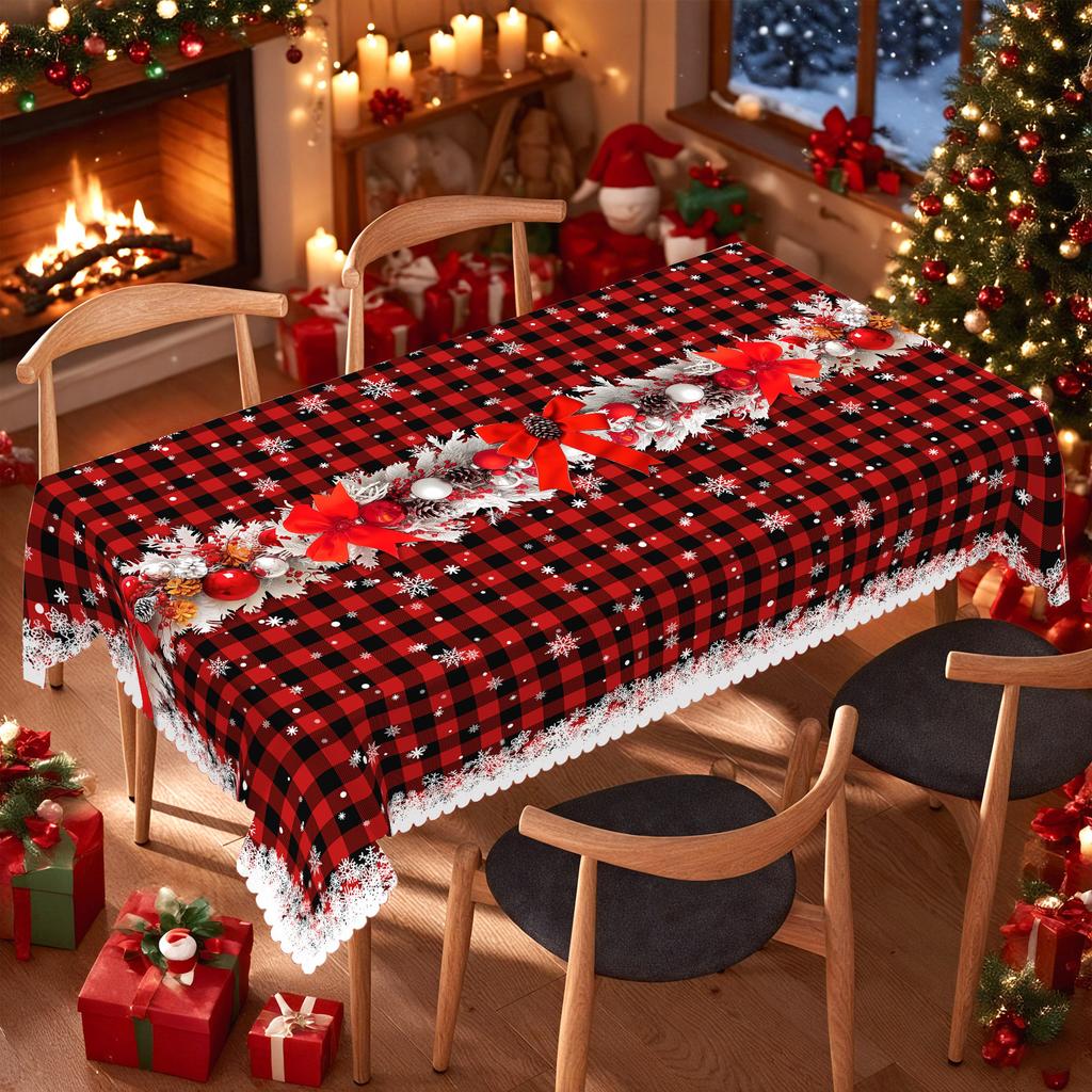 Christmas Printed Tablecloth Holiday Xmas Party Table Cover Decorative Dining Table Cloth for Home Kitchen Rectangular Round
