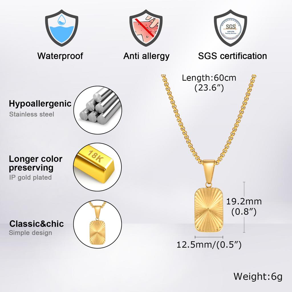 Cutting Flower Square Pendant Necklaces for Men Boys,60cm Stainless Steel Small Pendant Collars,Stylish Exquisite Jewelry Gifts