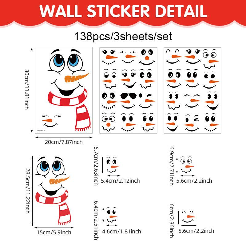 Christmas Snowman Face Sticker Self-Adhesive Cartoon Water Bottle Cup Window Wall Funny Decal