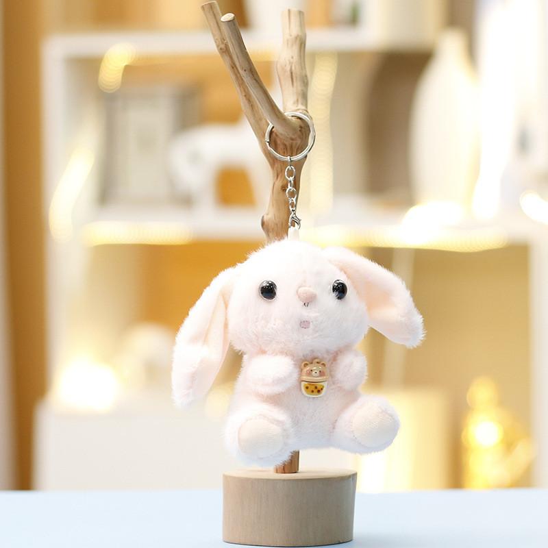 Plush Toy Backpack Strawberry Bear Keychain Cute Animal Doll For Kids And Teens PinkBunny