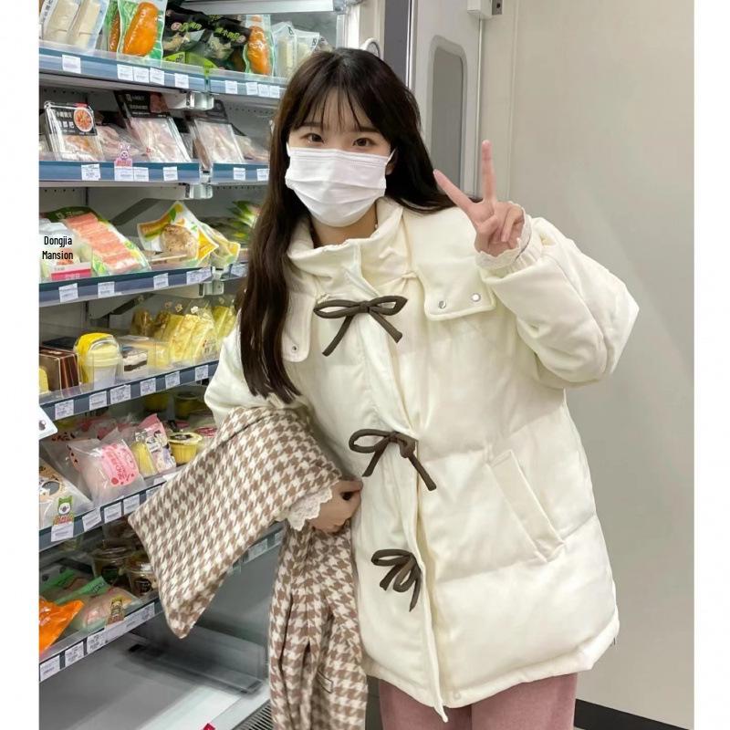

High-End Women s Short White Down Jacket with Bow - Korean Fashion 2024 XX-Large