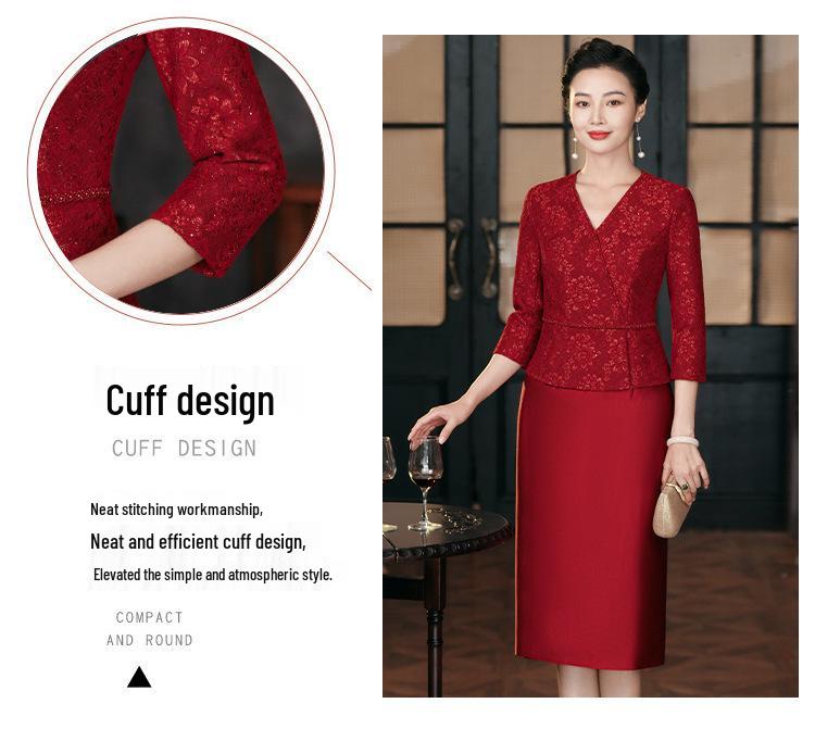 2024 Autumn Slimming Plus-Size Two-Piece Mother of the Bride Dress Set for Middle-Aged Women