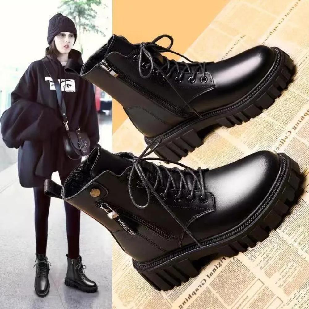 2025New Boots Ladies Lace-Up Shoes for Women Warm Platform Zipper Ankle Boots Soft Women Shoes Winter Boots Fashion Botas Mujer