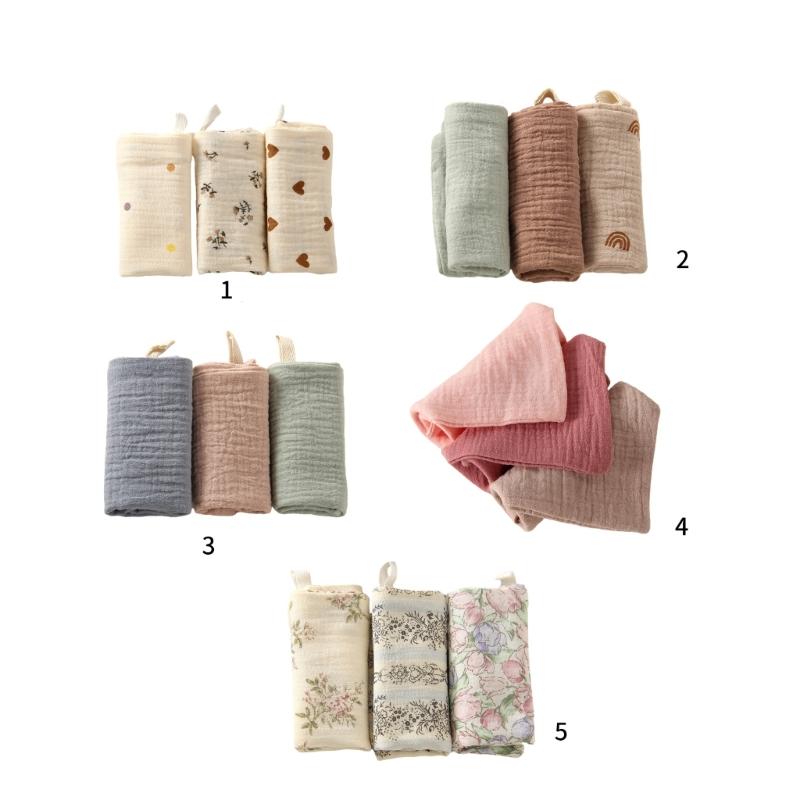 Pack of 3pcs Cotton Drooling Bib Baby Washcloths Newborns Face Towel 4-Layer Absorbent Burp Cloths Breathable 22x23cm