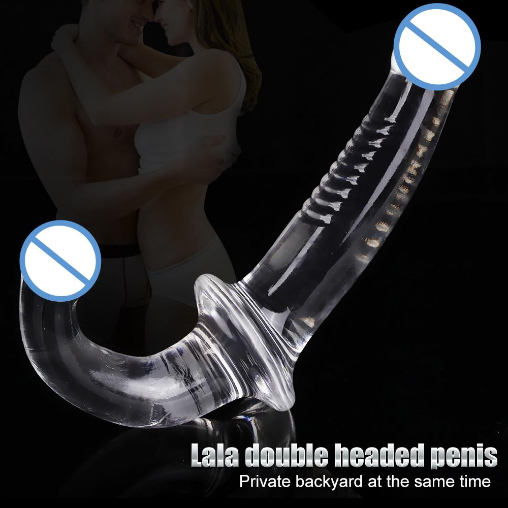 Dual Head Big Realistic Soft Dildo Adult Sex Toys Suction Cup Tpe Crystal Clear Penis Anal Toy G Stimulate For Women Lesbian