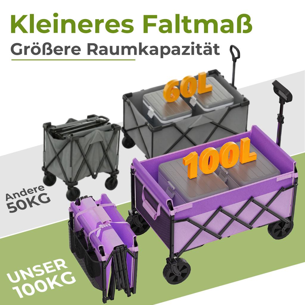 Mini Wagon Foldable Small 100KG, Hand Cart, Shopping Cart Camping Cart with Height-Adjustable Handle, Light & Space-Saving & Stable, Purple